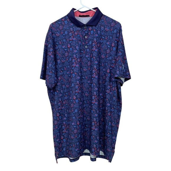 Greyson Golf Polo Shirt Mens XL Purple‎ Nature Pattern Logo Performance Stretch - Picture 1 of 9